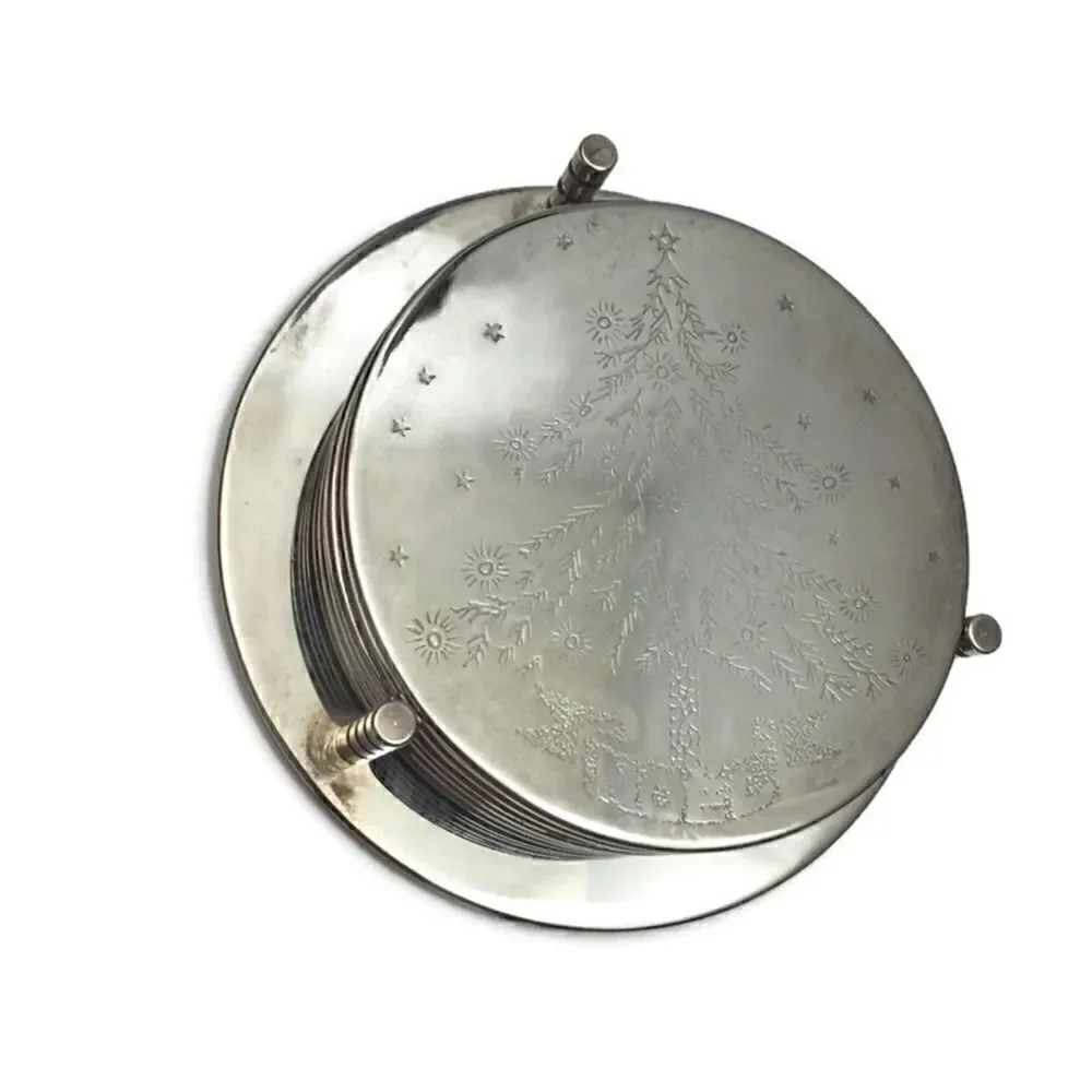 Vintage NOEL Christmas Tree Silver Plated Coasters